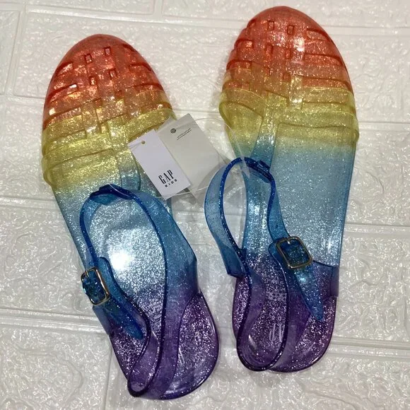 GAP Kids Jelly Sandals Fisherman Closed Rainbow Multicolor Glitter Sz Big Girl 5 - Picture 2 of 4